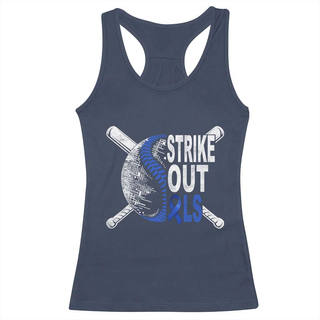 ALS Awareness Racerback Tank Top Blue Ribbon Baseball Strike Out ALS Support TS10 Navy Print Your Wear