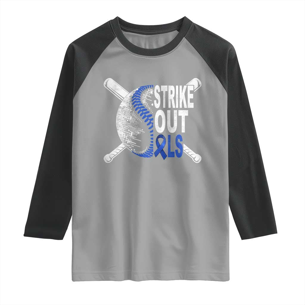 ALS Awareness Raglan Shirt Blue Ribbon Baseball Strike Out ALS Support TS10 Sport Gray Black Print Your Wear