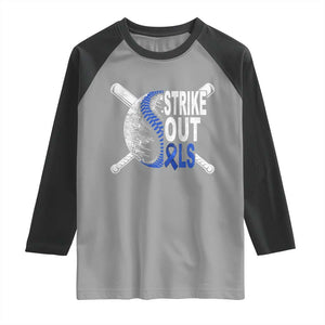 ALS Awareness Raglan Shirt Blue Ribbon Baseball Strike Out ALS Support TS10 Sport Gray Black Print Your Wear