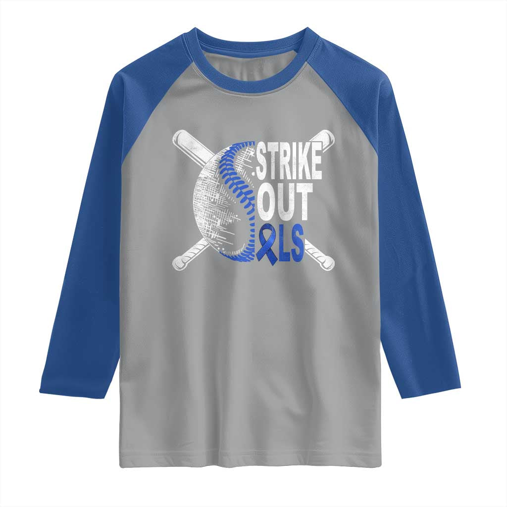 ALS Awareness Raglan Shirt Blue Ribbon Baseball Strike Out ALS Support TS10 Sport Gray Royal Print Your Wear