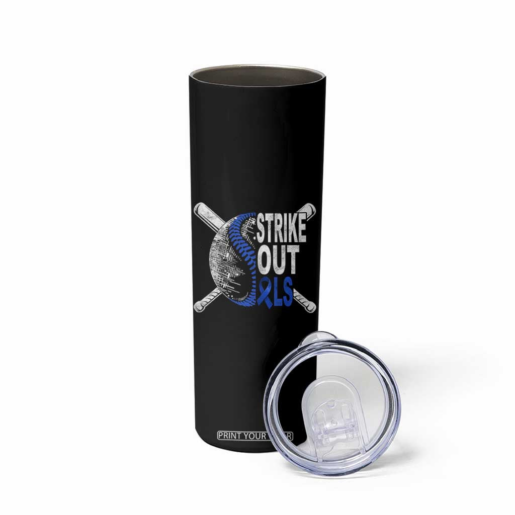 ALS Awareness Skinny Tumbler Blue Ribbon Baseball Strike Out ALS Support TS10 Print Your Wear