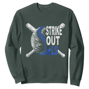 ALS Awareness Sweatshirt Blue Ribbon Baseball Strike Out ALS Support TS10 Dark Forest Green Print Your Wear