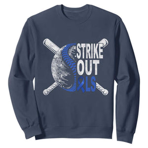 ALS Awareness Sweatshirt Blue Ribbon Baseball Strike Out ALS Support TS10 Navy Print Your Wear