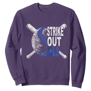 ALS Awareness Sweatshirt Blue Ribbon Baseball Strike Out ALS Support TS10 Purple Print Your Wear