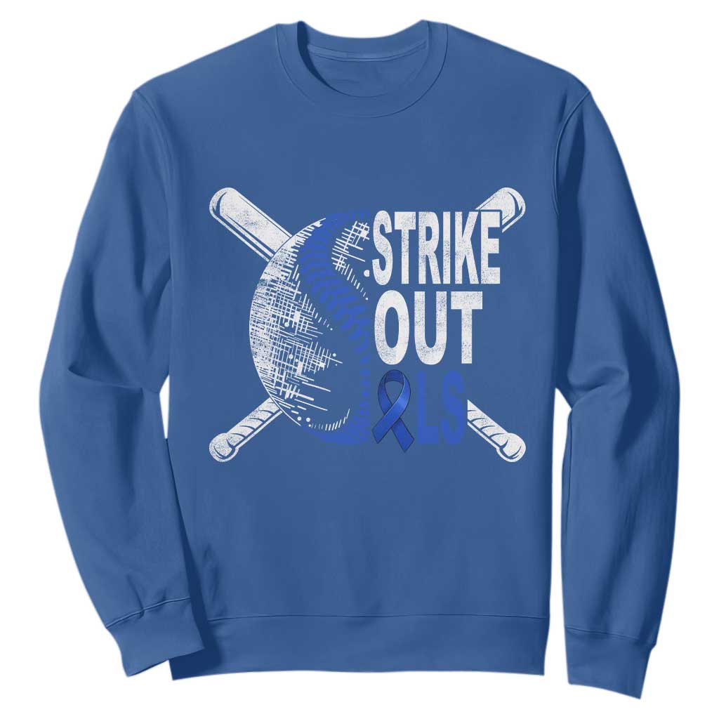 ALS Awareness Sweatshirt Blue Ribbon Baseball Strike Out ALS Support TS10 Royal Blue Print Your Wear