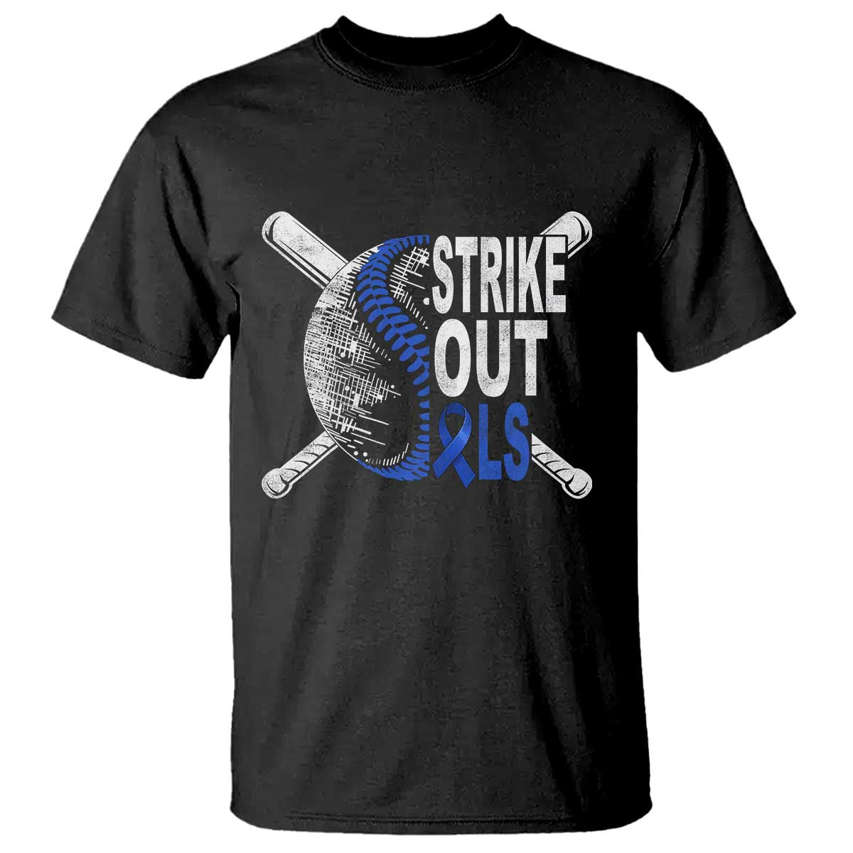 ALS Awareness T Shirt Blue Ribbon Baseball Strike Out ALS Support TS10 Black Print Your Wear