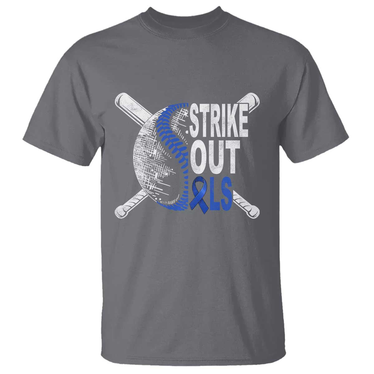 ALS Awareness T Shirt Blue Ribbon Baseball Strike Out ALS Support TS10 Charcoal Print Your Wear