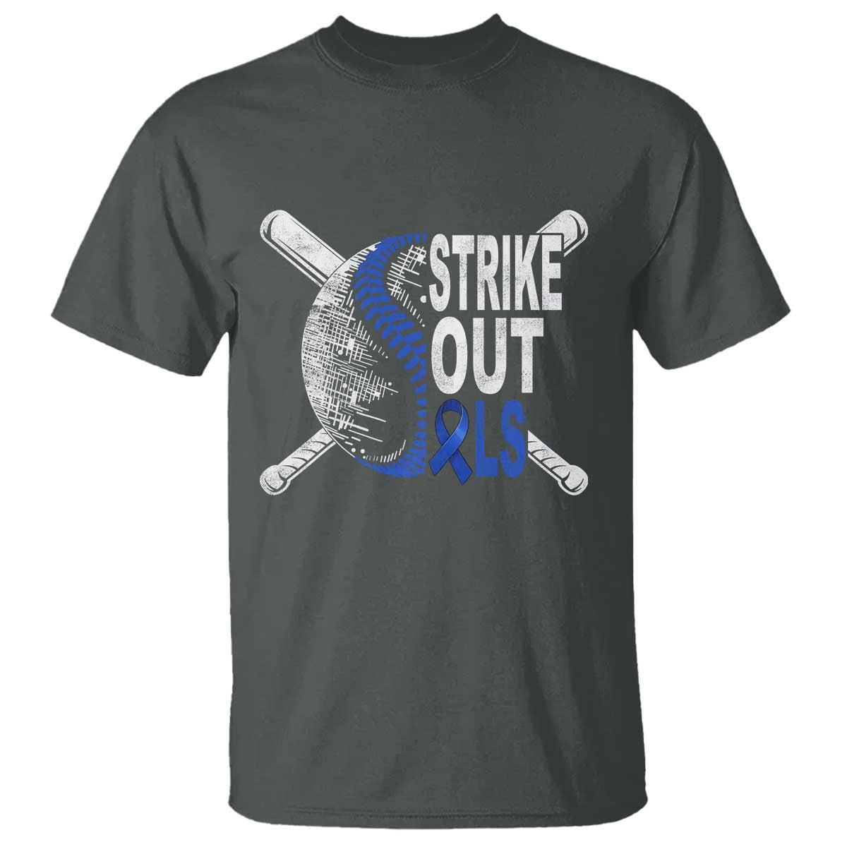 ALS Awareness T Shirt Blue Ribbon Baseball Strike Out ALS Support TS10 Dark Heather Print Your Wear