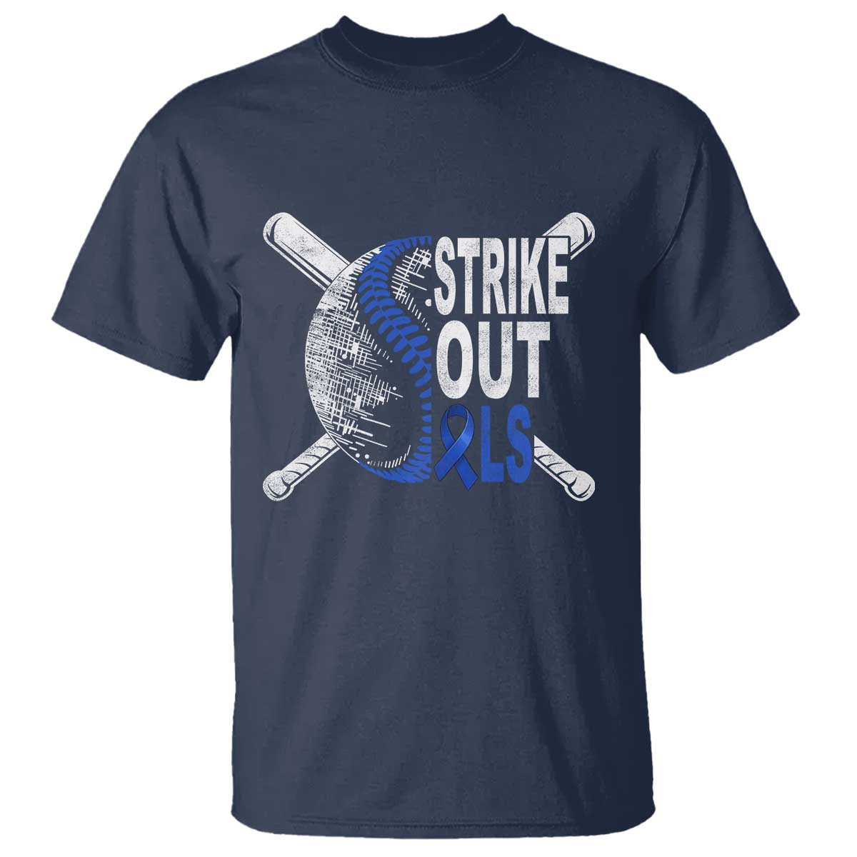 ALS Awareness T Shirt Blue Ribbon Baseball Strike Out ALS Support TS10 Navy Print Your Wear