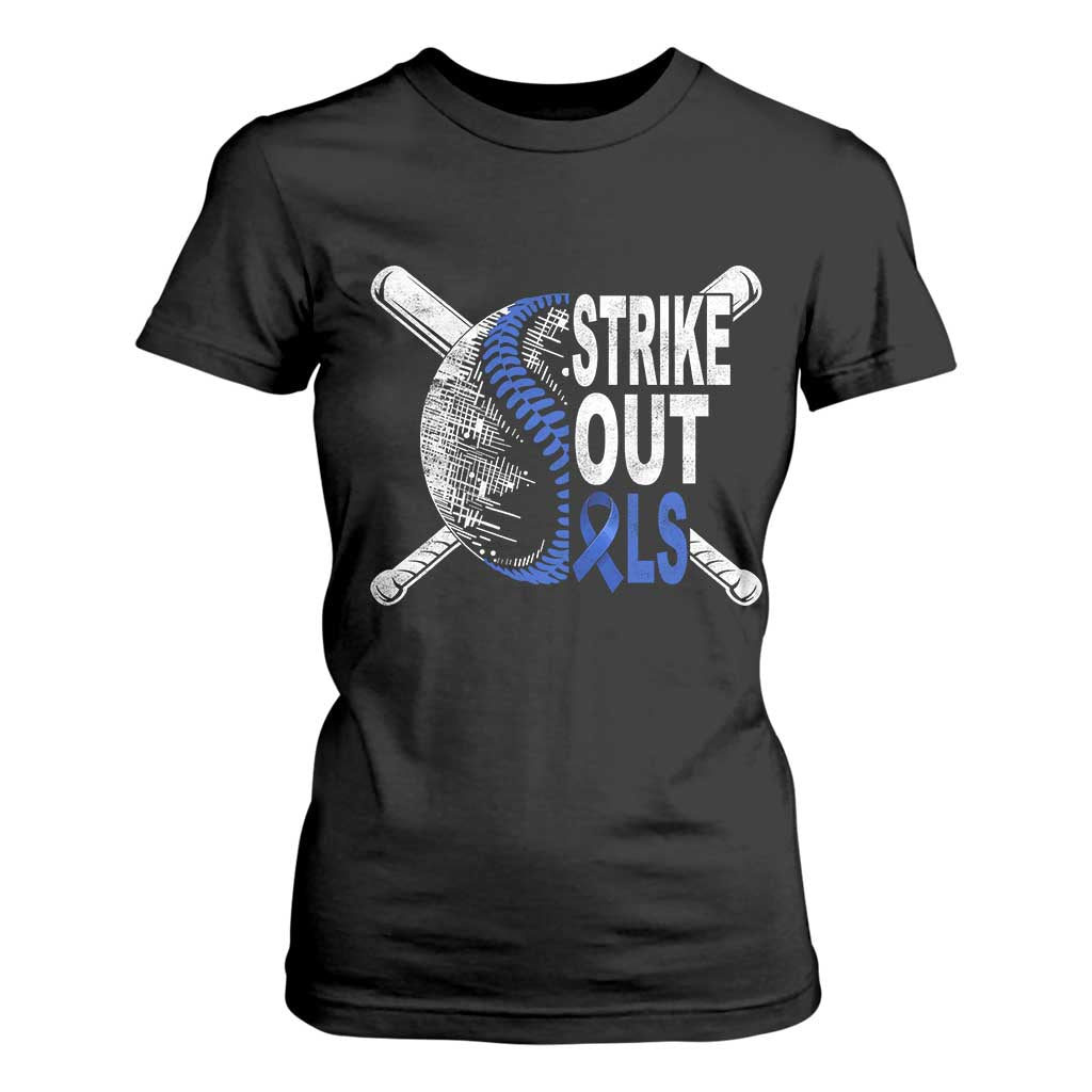 ALS Awareness T Shirt For Women Blue Ribbon Baseball Strike Out ALS Support TS10 Black Print Your Wear