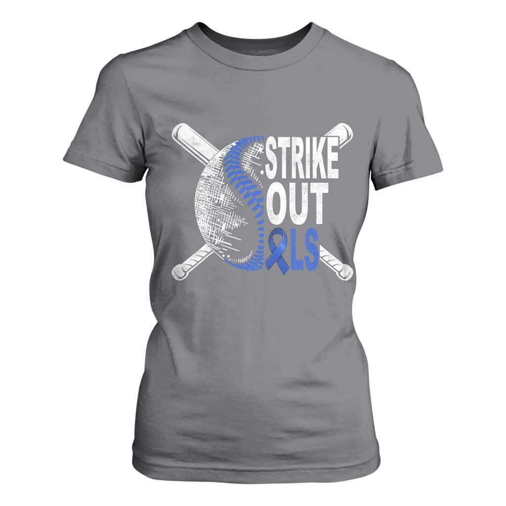 ALS Awareness T Shirt For Women Blue Ribbon Baseball Strike Out ALS Support TS10 Charcoal Print Your Wear