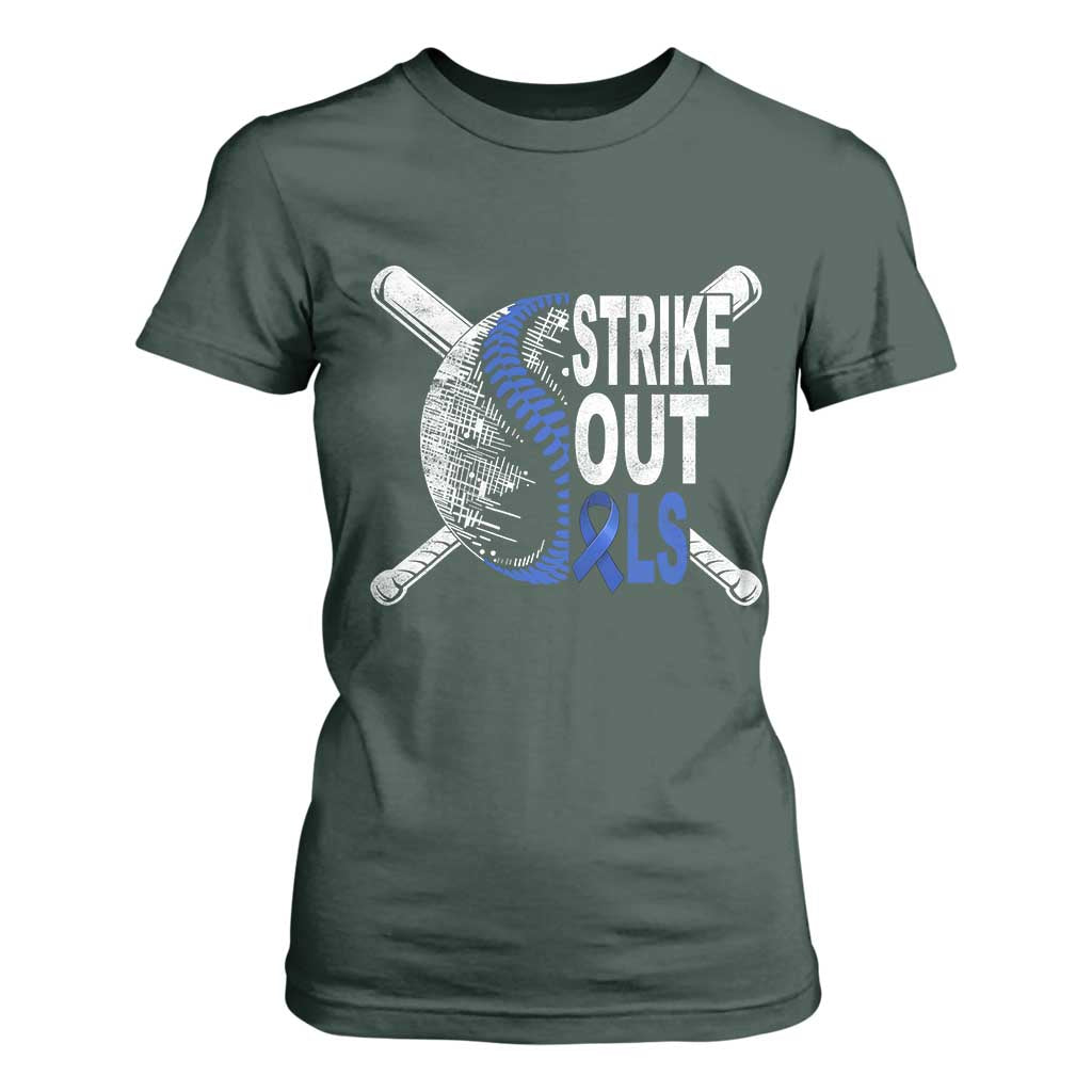 ALS Awareness T Shirt For Women Blue Ribbon Baseball Strike Out ALS Support TS10 Dark Forest Green Print Your Wear
