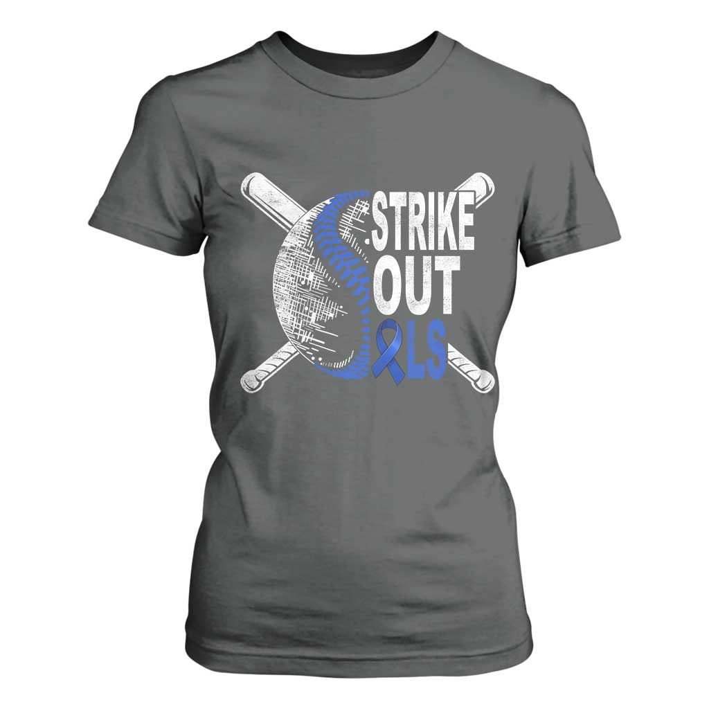 ALS Awareness T Shirt For Women Blue Ribbon Baseball Strike Out ALS Support TS10 Dark Heather Print Your Wear