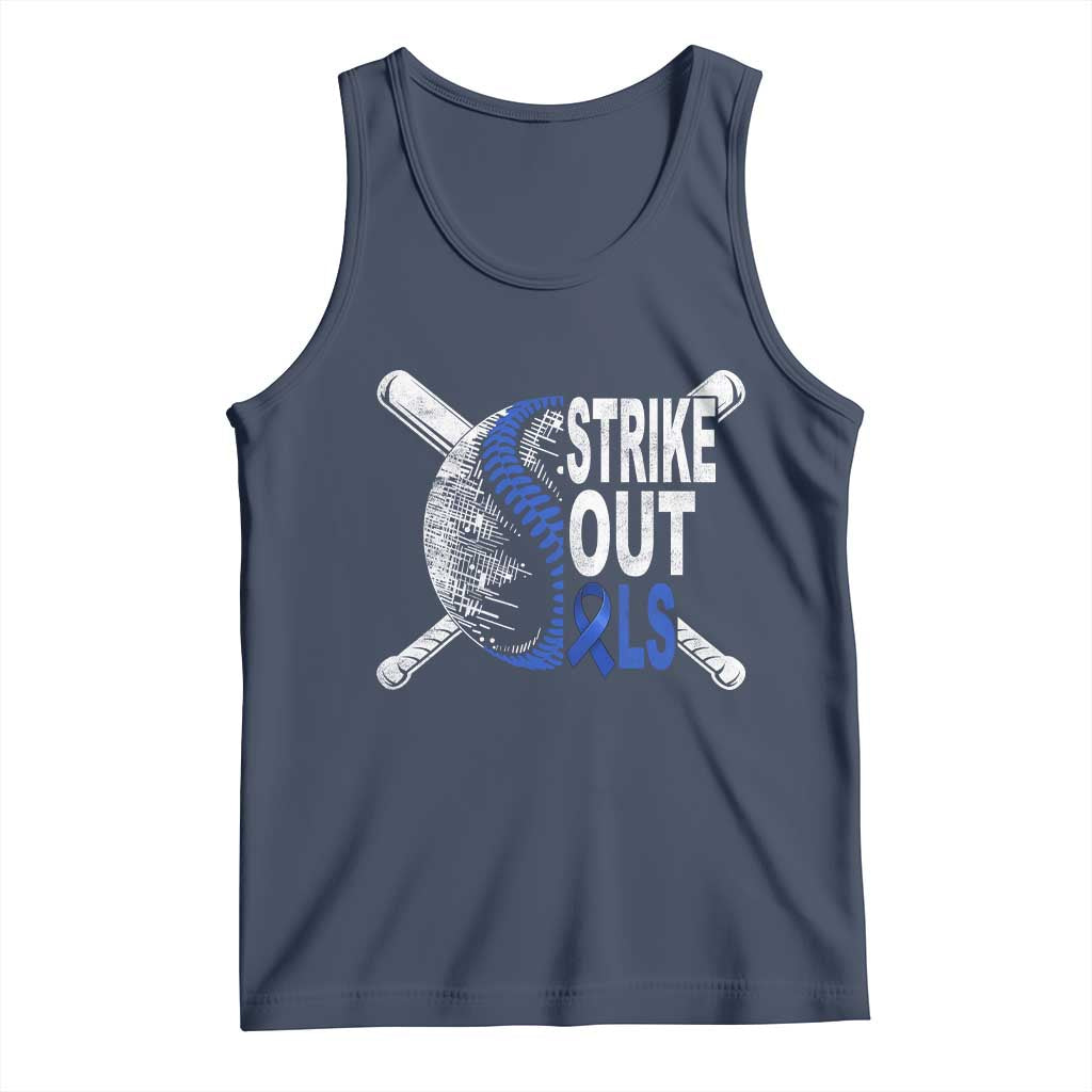 ALS Awareness Tank Top Blue Ribbon Baseball Strike Out ALS Support TS10 Navy Print Your Wear