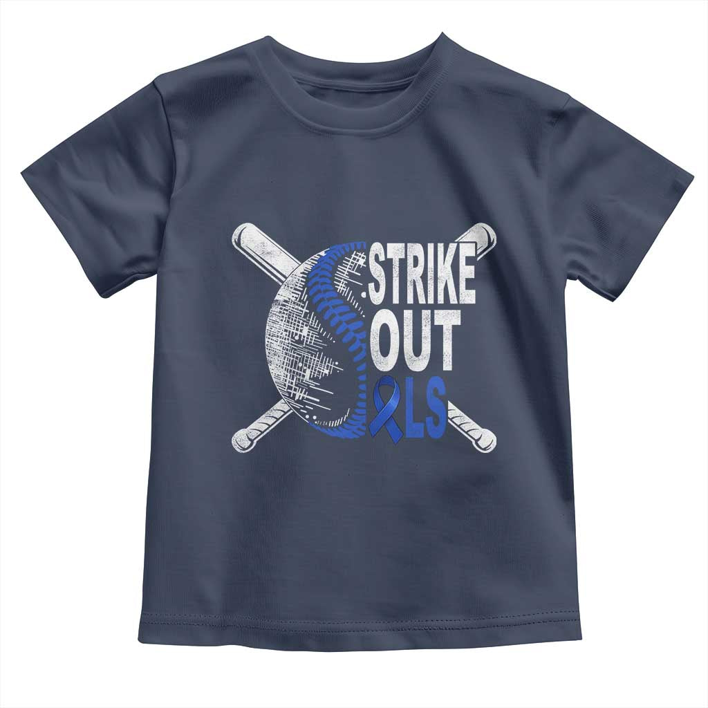 ALS Awareness Toddler T Shirt Blue Ribbon Baseball Strike Out ALS Support TS10 Navy Print Your Wear