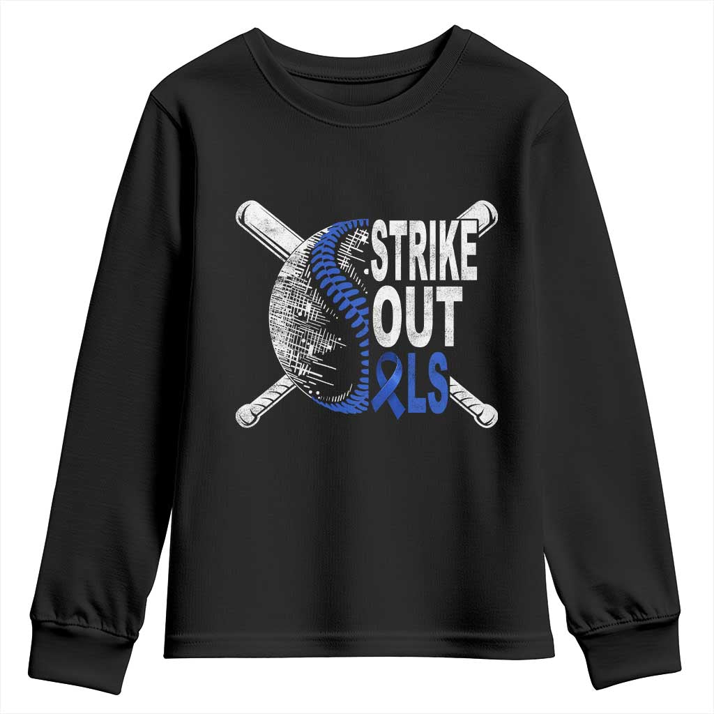 ALS Awareness Youth Sweatshirt Blue Ribbon Baseball Strike Out ALS Support TS10 Black Print Your Wear