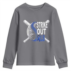 ALS Awareness Youth Sweatshirt Blue Ribbon Baseball Strike Out ALS Support TS10 Charcoal Print Your Wear