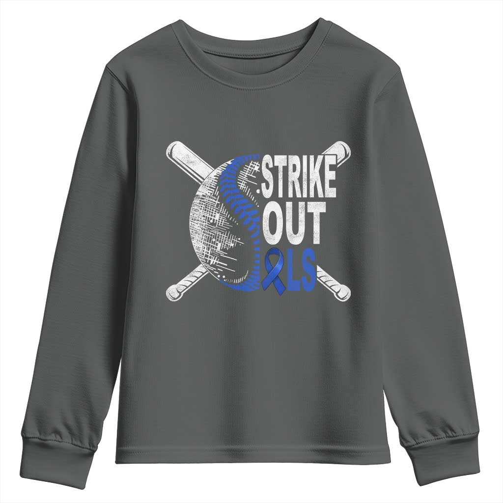 ALS Awareness Youth Sweatshirt Blue Ribbon Baseball Strike Out ALS Support TS10 Dark Heather Print Your Wear