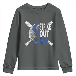 ALS Awareness Youth Sweatshirt Blue Ribbon Baseball Strike Out ALS Support TS10 Dark Heather Print Your Wear