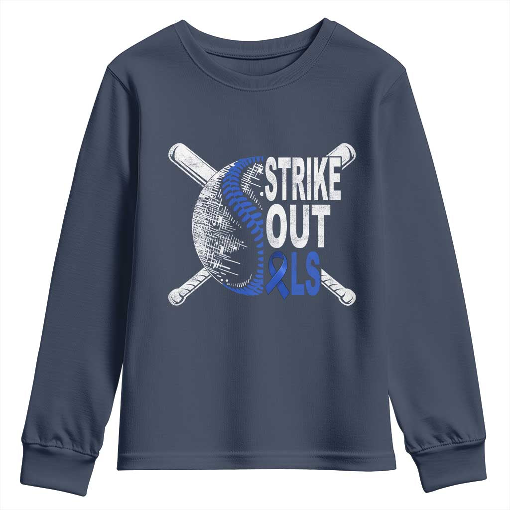 ALS Awareness Youth Sweatshirt Blue Ribbon Baseball Strike Out ALS Support TS10 Navy Print Your Wear