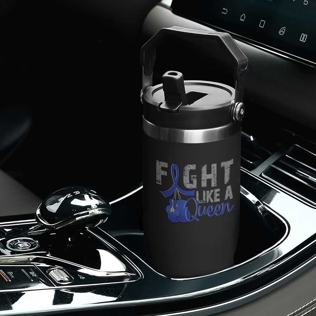 Fight Like A Queen Flip Straw Tumbler Blue Ribbon Colon Cancer Awareness TS10 Print Your Wear