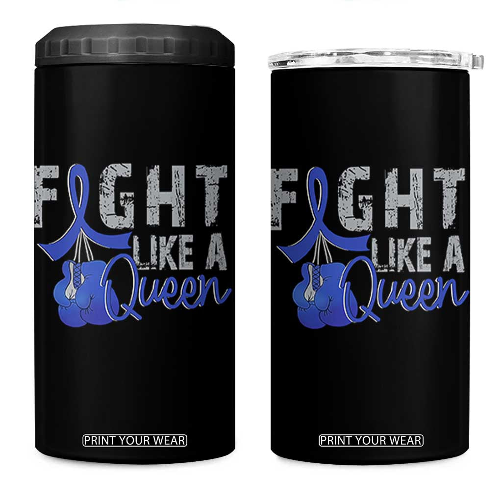 Fight Like A Queen 4 in 1 Can Cooler Tumbler Blue Ribbon Colon Cancer Awareness TS10 One Size: 16 oz Black Print Your Wear