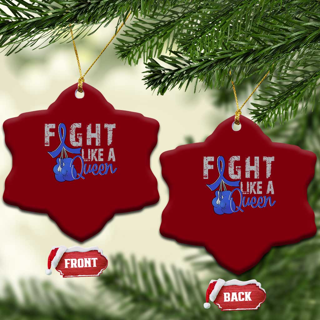 Fight Like A Queen Ceramic Ornament Blue Ribbon Colon Cancer Awareness TS10 Print Your Wear