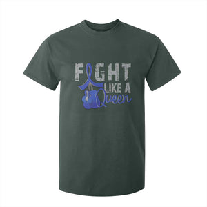 Fight Like A Queen T Shirt For Kid Blue Ribbon Colon Cancer Awareness TS10 Dark Forest Green Print Your Wear