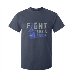 Fight Like A Queen T Shirt For Kid Blue Ribbon Colon Cancer Awareness TS10 Navy Print Your Wear