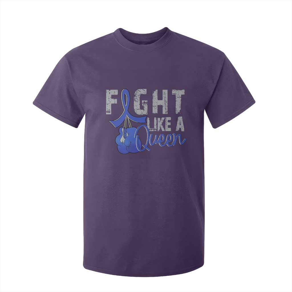Fight Like A Queen T Shirt For Kid Blue Ribbon Colon Cancer Awareness TS10 Purple Print Your Wear