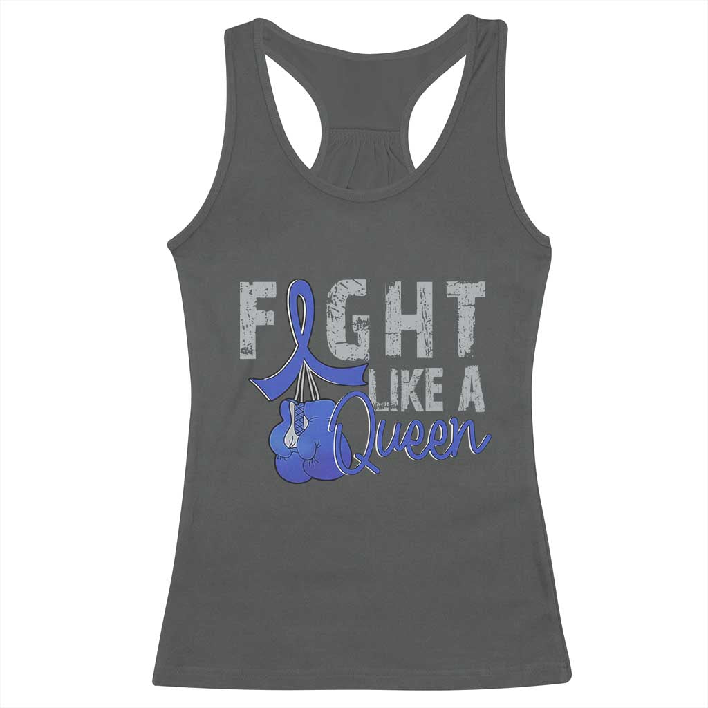 Fight Like A Queen Racerback Tank Top Blue Ribbon Colon Cancer Awareness TS10 Dark Heather Print Your Wear