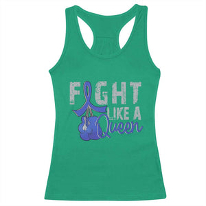 Fight Like A Queen Racerback Tank Top Blue Ribbon Colon Cancer Awareness TS10 Irish Green Print Your Wear
