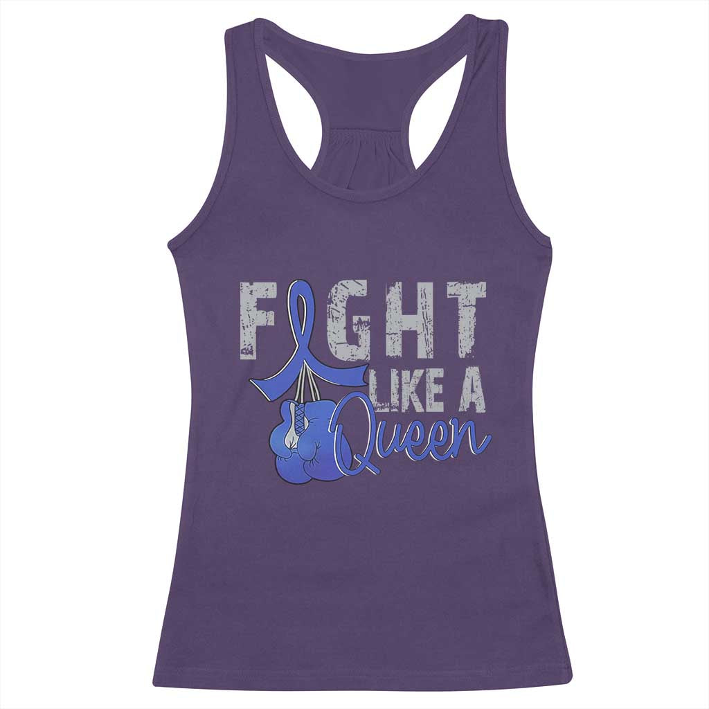 Fight Like A Queen Racerback Tank Top Blue Ribbon Colon Cancer Awareness TS10 Purple Print Your Wear