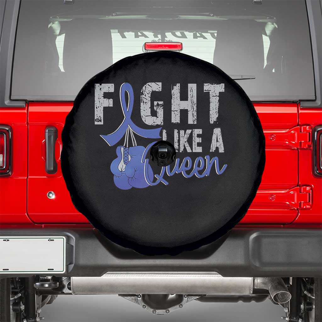 Fight Like A Queen Spare Tire Cover Blue Ribbon Colon Cancer Awareness TS10 Black Print Your Wear