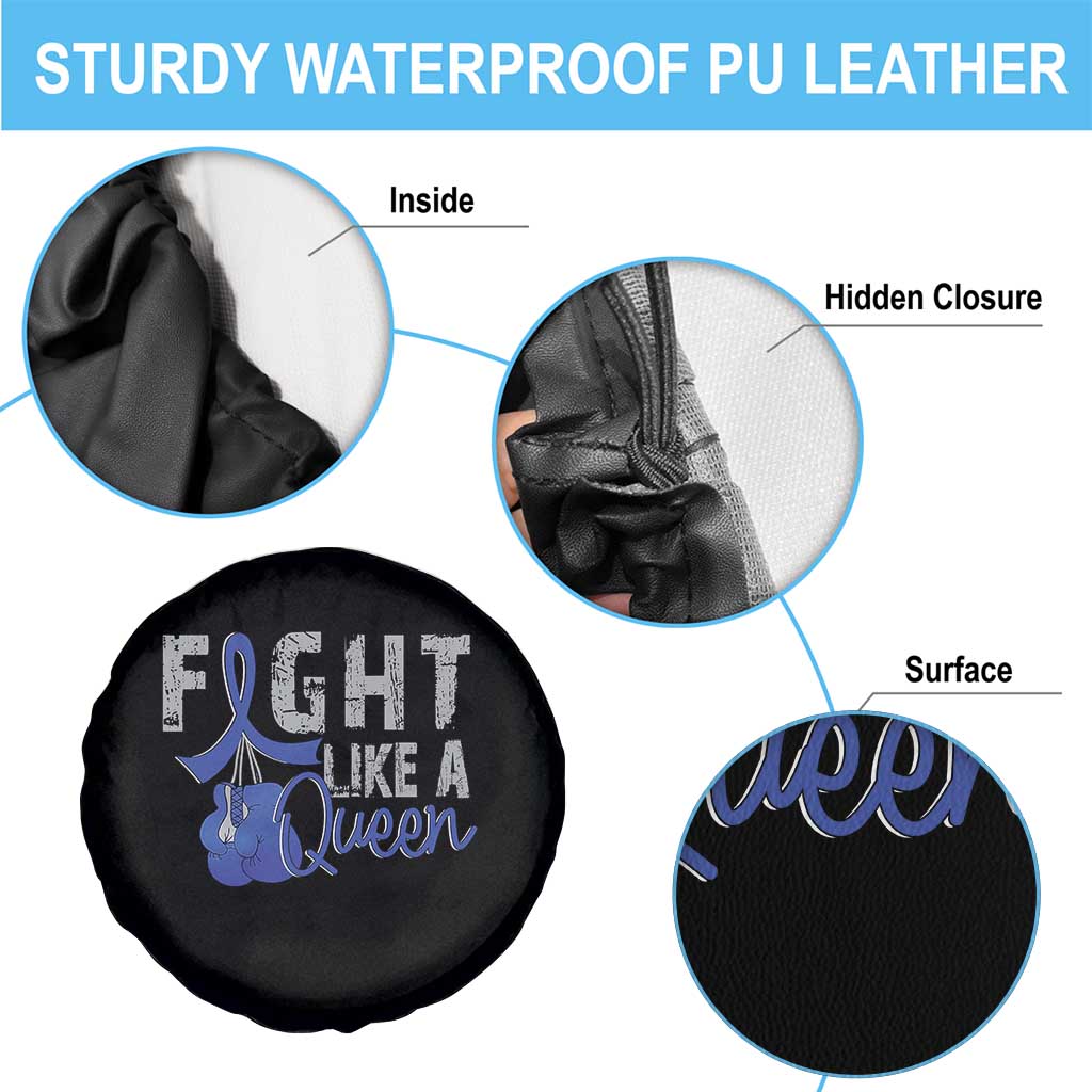 Fight Like A Queen Spare Tire Cover Blue Ribbon Colon Cancer Awareness TS10 Print Your Wear