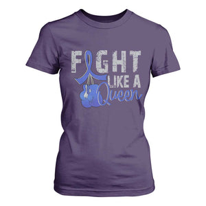 Fight Like A Queen T Shirt For Women Blue Ribbon Colon Cancer Awareness TS10 Purple Print Your Wear