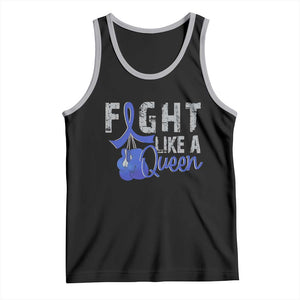 Fight Like A Queen Tank Top Blue Ribbon Colon Cancer Awareness TS10 Black Athletic Heather Print Your Wear