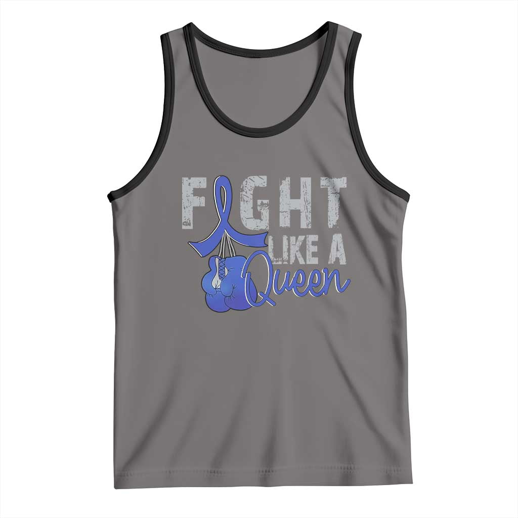 Fight Like A Queen Tank Top Blue Ribbon Colon Cancer Awareness TS10 Deep Heather Black Print Your Wear