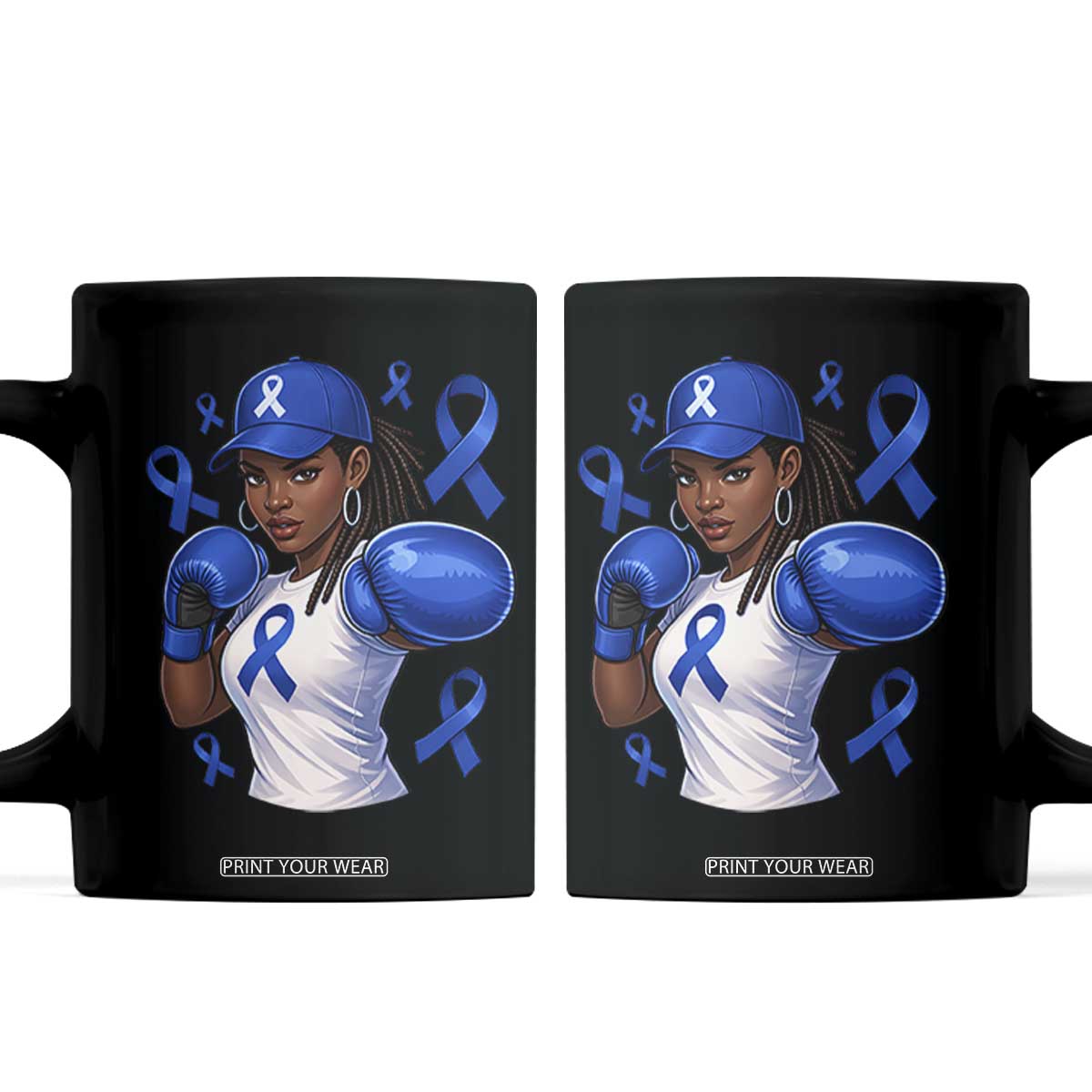 Black Women Fight Colon Cancer Blue Ribbon Coffee Mug African American Girls TS10 Black Print Your Wear