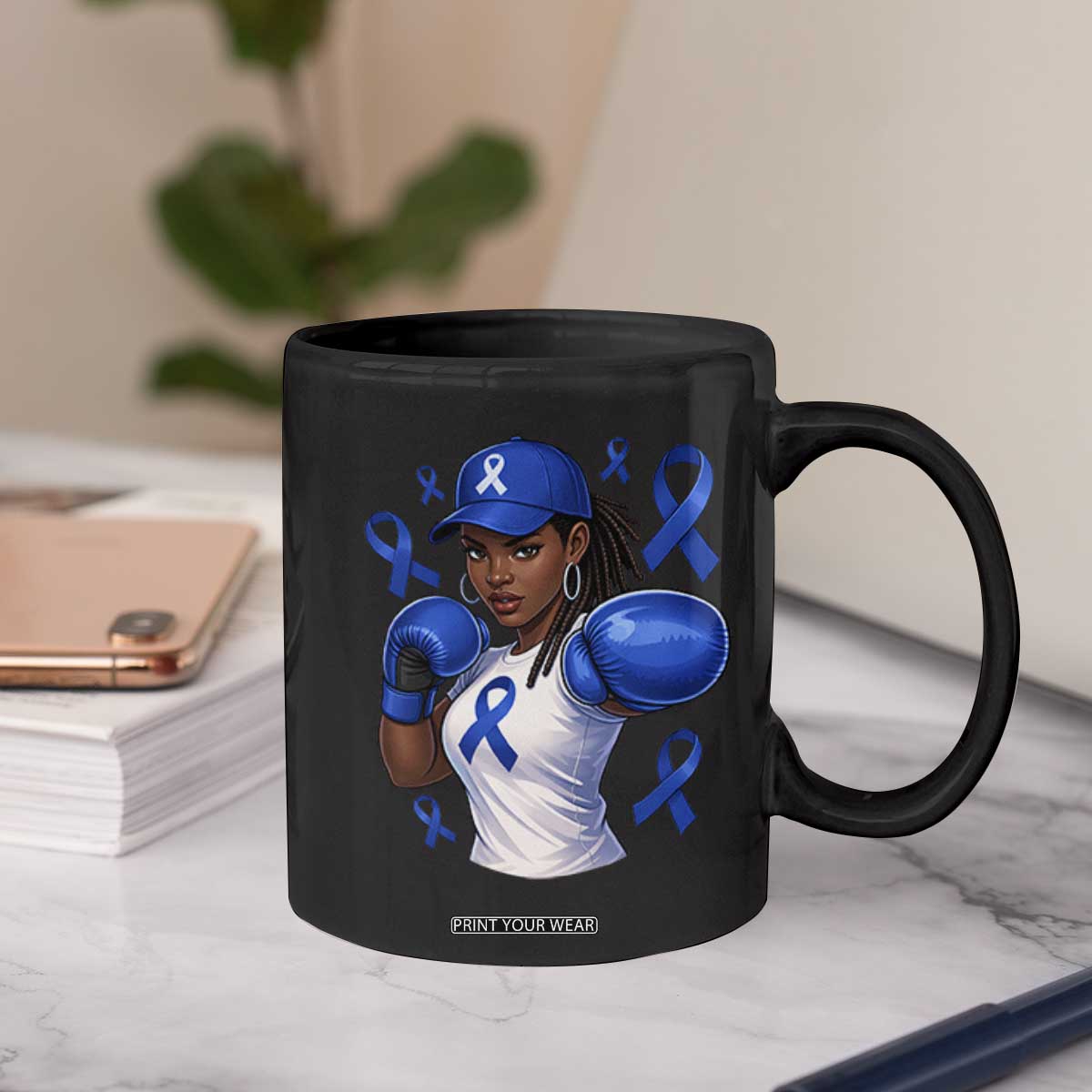 Black Women Fight Colon Cancer Blue Ribbon Coffee Mug African American Girls TS10 Print Your Wear