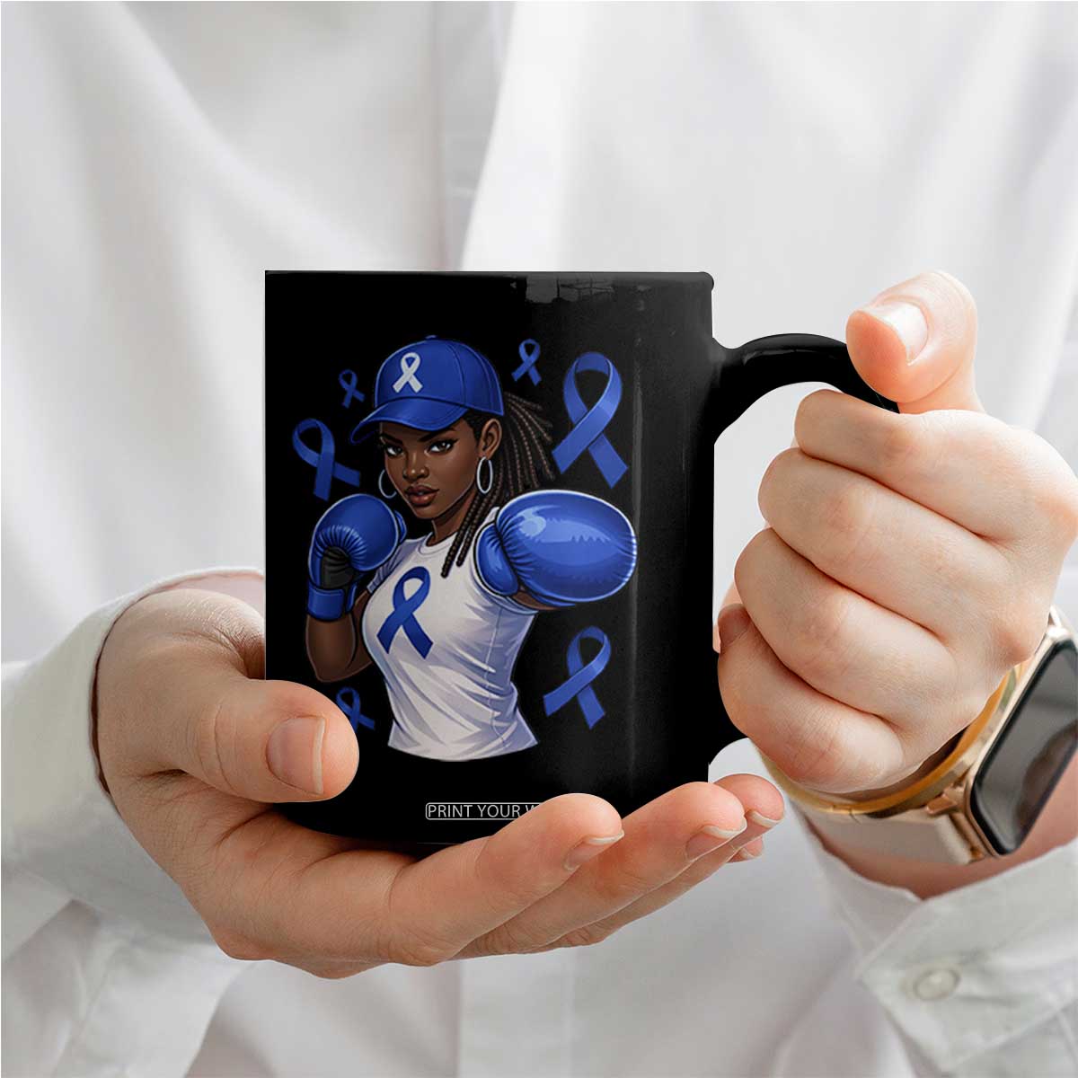 Black Women Fight Colon Cancer Blue Ribbon Coffee Mug African American Girls TS10 Print Your Wear