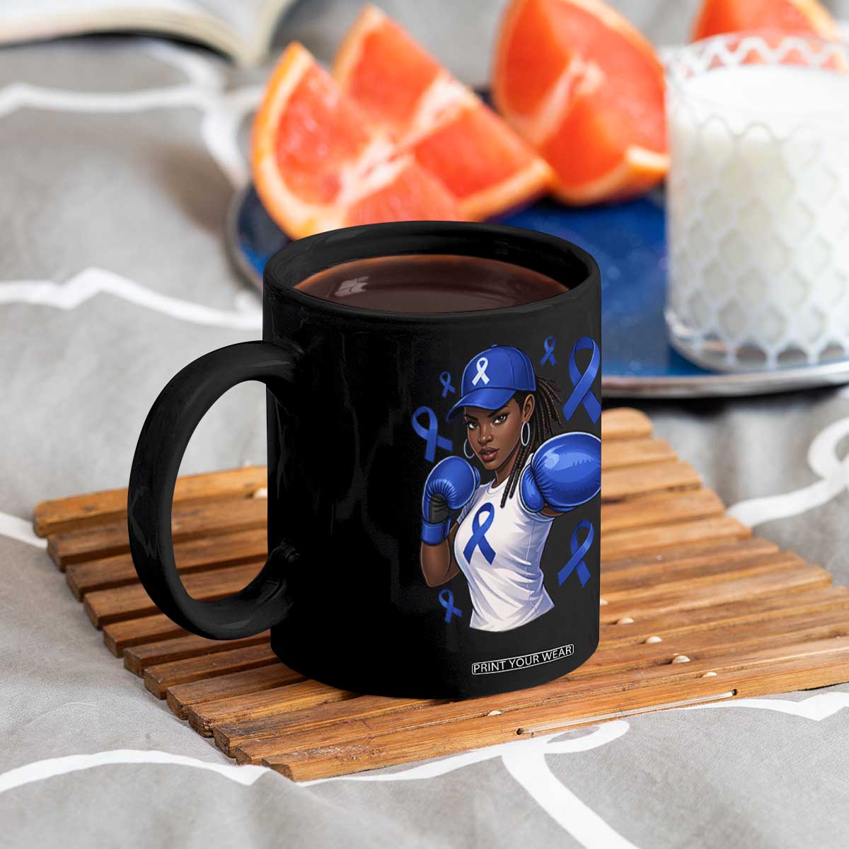 Black Women Fight Colon Cancer Blue Ribbon Coffee Mug African American Girls TS10 Print Your Wear