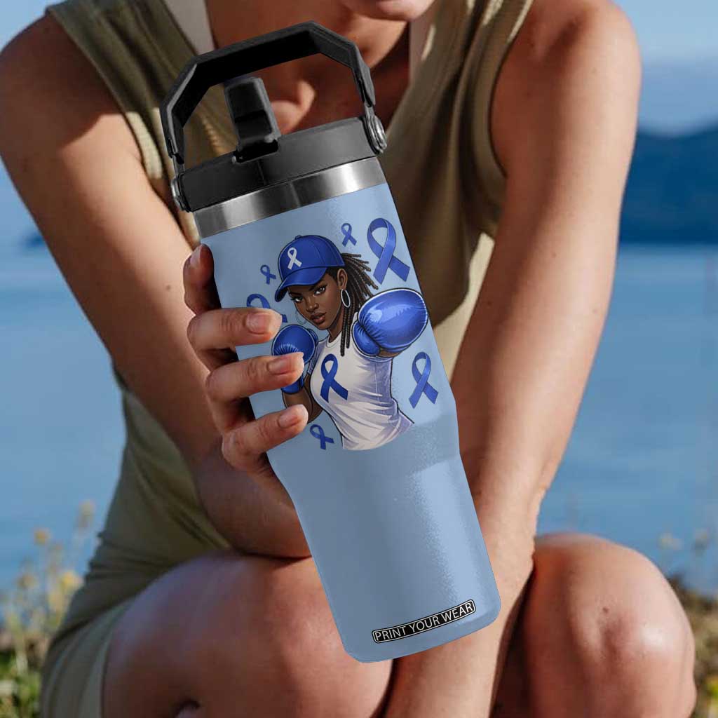 Black Women Fight Colon Cancer Blue Ribbon Flip Straw Tumbler African American Girls TS10 One Size: 30 oz Light Blue Print Your Wear