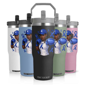Black Women Fight Colon Cancer Blue Ribbon Flip Straw Tumbler African American Girls TS10 Print Your Wear