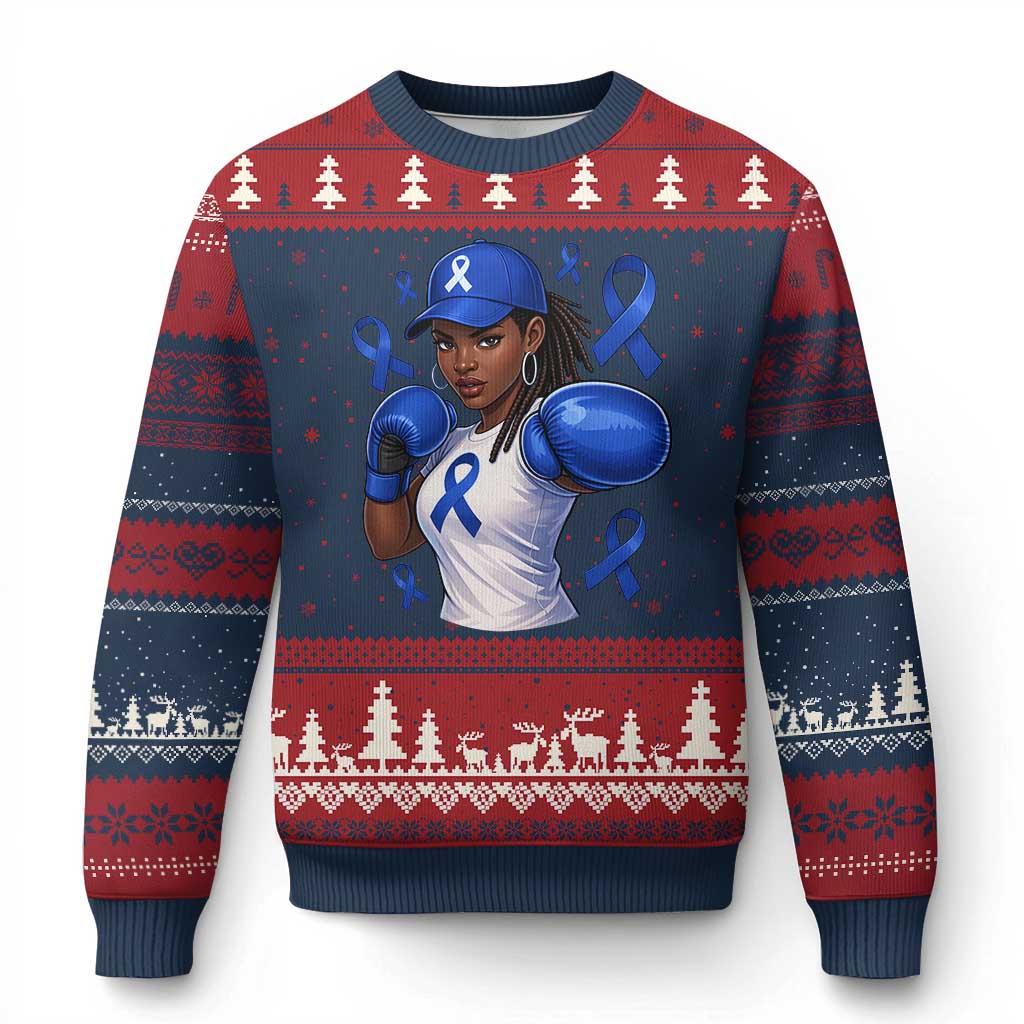 Black Women Fight Colon Cancer Blue Ribbon Ugly Christmas Sweater African American Girls TS10 Navy Red Print Your Wear