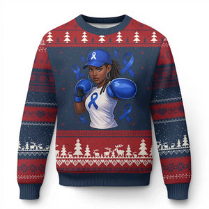 Black Women Fight Colon Cancer Blue Ribbon Ugly Christmas Sweater African American Girls TS10 Navy Red Print Your Wear