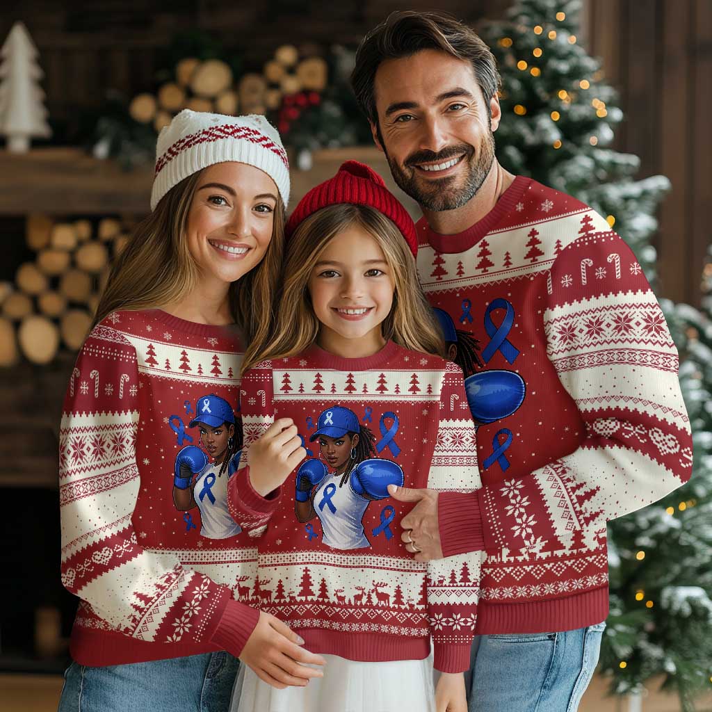 Black Women Fight Colon Cancer Blue Ribbon Ugly Christmas Sweater African American Girls TS10 Red Beige Print Your Wear