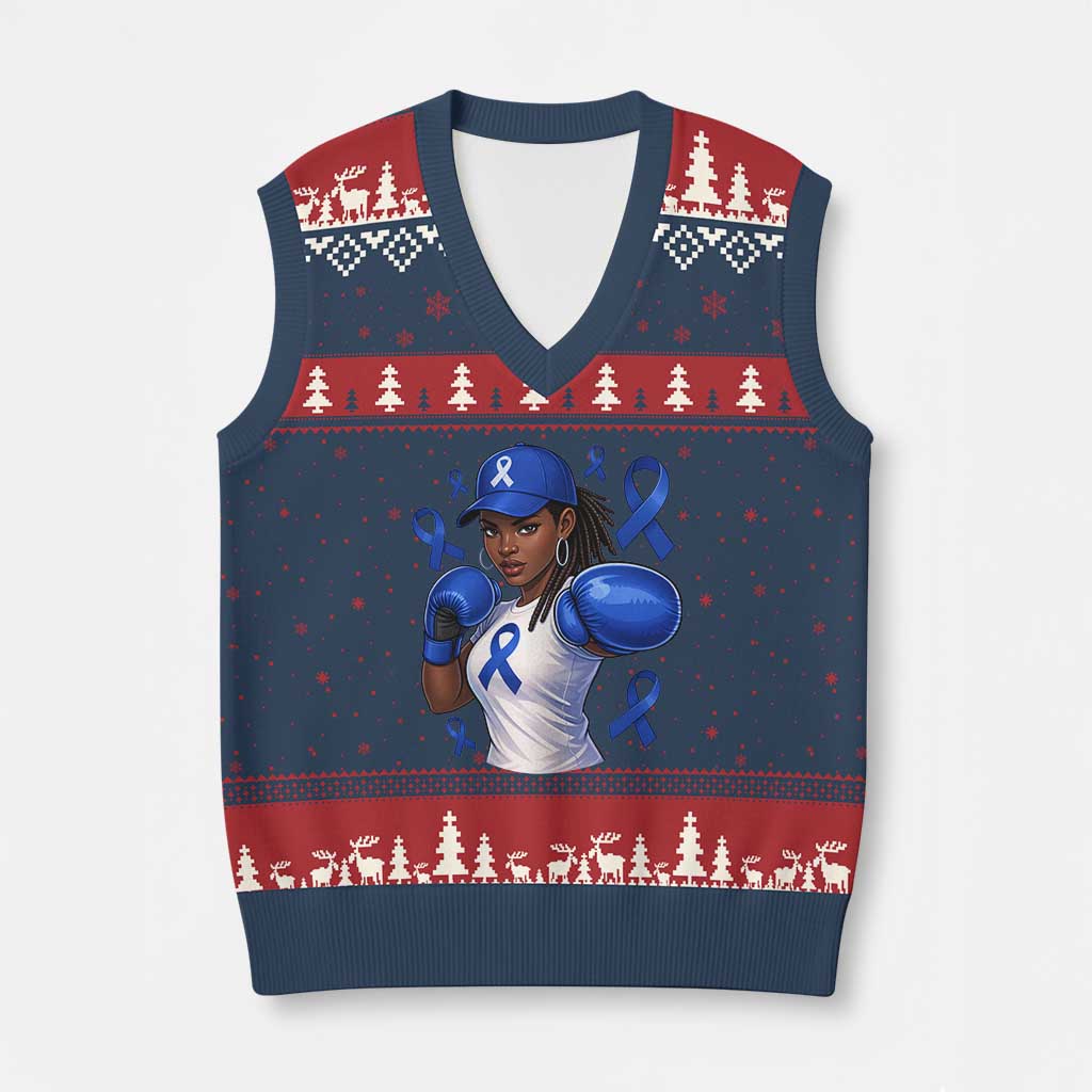 Black Women Fight Colon Cancer Blue Ribbon V-Neck Knit Sweater Vest African American Girls TS10 Navy Red Print Your Wear