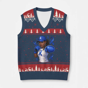 Black Women Fight Colon Cancer Blue Ribbon V-Neck Knit Sweater Vest African American Girls TS10 Navy Red Print Your Wear