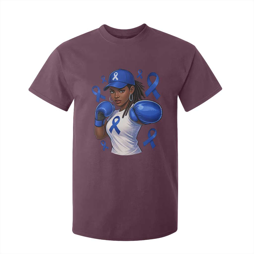 Black Women Fight Colon Cancer Blue Ribbon T Shirt For Kid African American Girls TS10 Maroon Print Your Wear